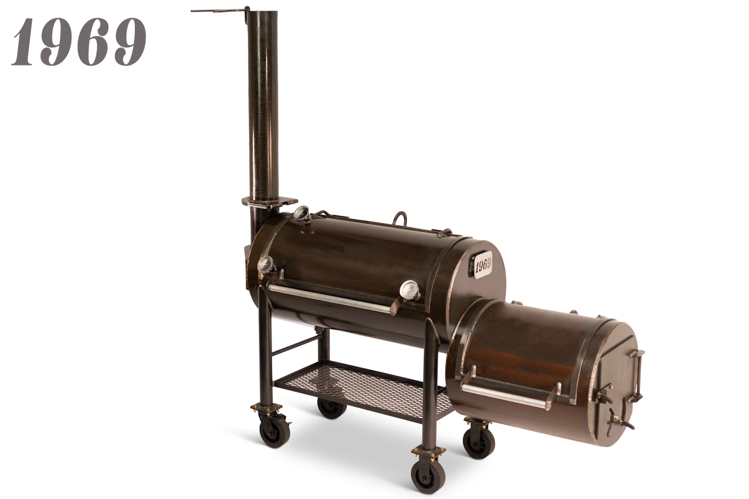 Workhorse Pits 1969 With Upper Rack And Cowboy Firebox Workhorse Pits 1969 With Upper Rack And Cowboy Firebox -Kitchen Grill Shop 1969 Angled RAW