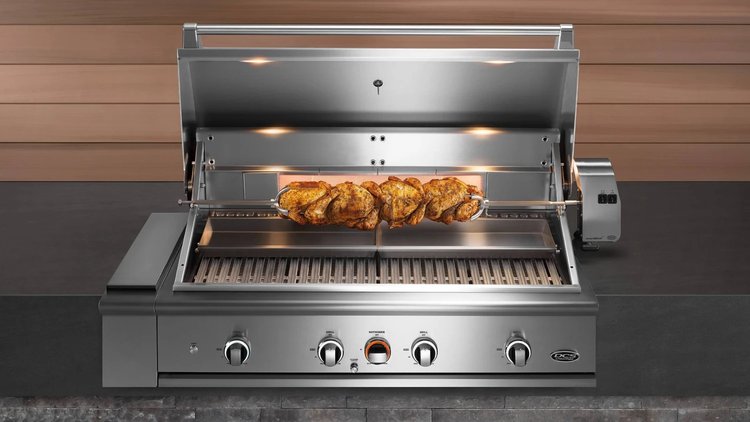 DCS Series 9 Evolution 48-Inch Built-In Gas Grill With Rotisserie DCS Series 9 Evolution 48-Inch Built-In Gas Grill With Rotisserie -Kitchen Grill Shop BE1 48RC N BE1 48RC L ASE6 48 rotisserie chickens w