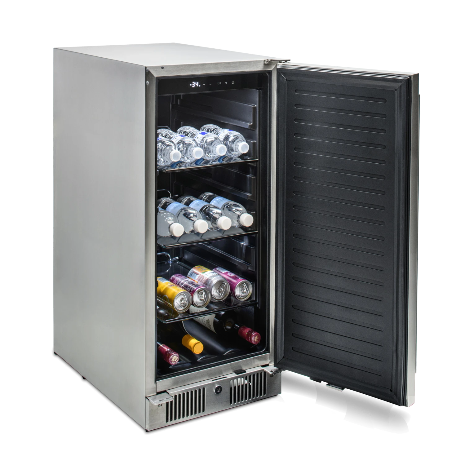 Blaze 15" Outdoor Refrigerator 3.2 CF Blaze 15" Outdoor Refrigerator 3.2 CF -Kitchen Grill Shop narrow angle dooropen drinks trans